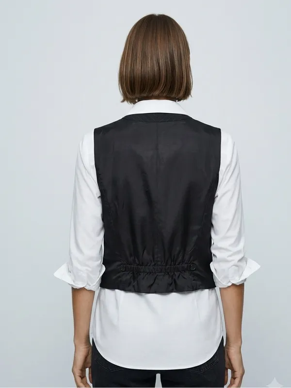 ZARA Pinstripe Vest S 17.5” p2p Black - Image 6