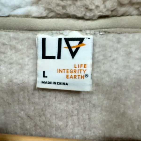 LIV Outdoor Aisley Tan & Cream Cow Print Sherpa Half Zip Pullover Pockets Size L - Image 9