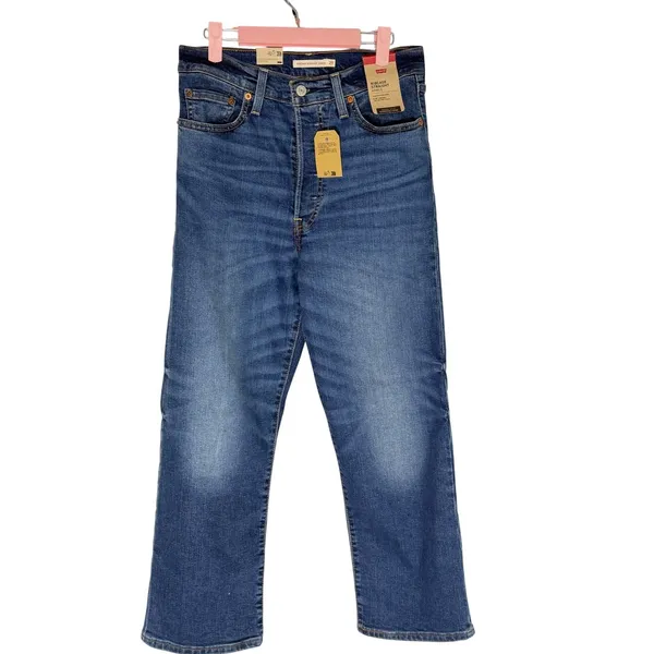 Levi's Ribcage Straight Ankle Jeans Medium Wash Super High Rise Women's 26 x 27‎ - Image 5