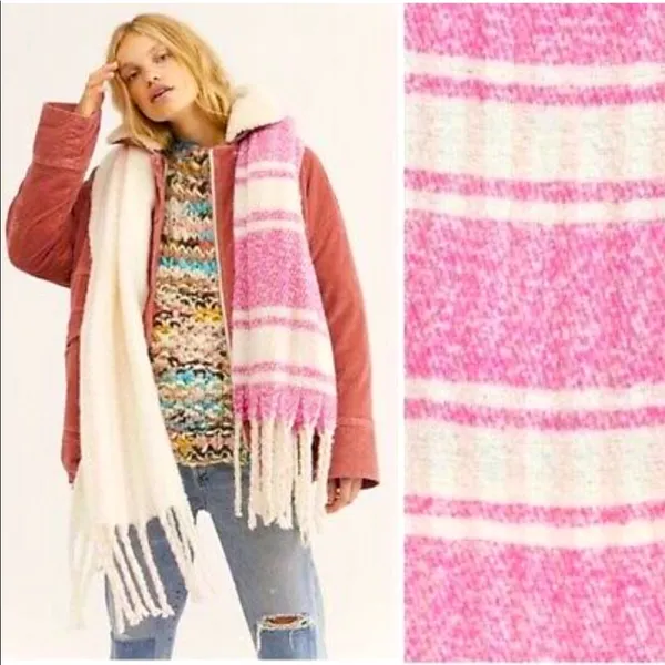 Free People 💗 Gemini Plaid Blanket Scarf💗~petal pink🌷 - Image 3