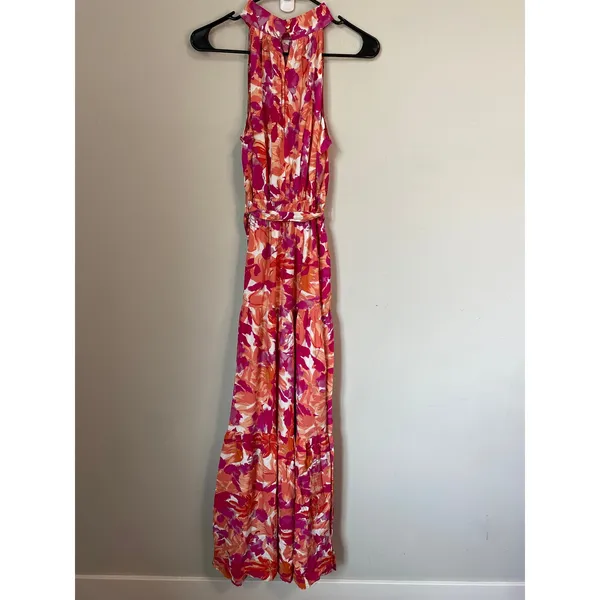 Petal & Pup Pink Orange Floral Halter Maxi Dress Size Medium NWT - Image 4