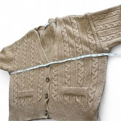 Zara light brown or tan button knit cardigan light brown oversized size small - Image 3