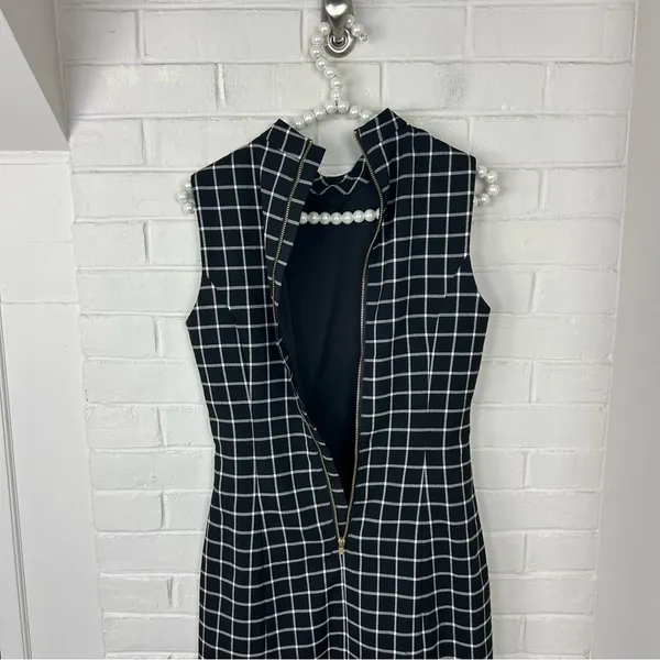 H&M Black Plaid Checked Grid Print Mini Dress Size 6 - Image 8