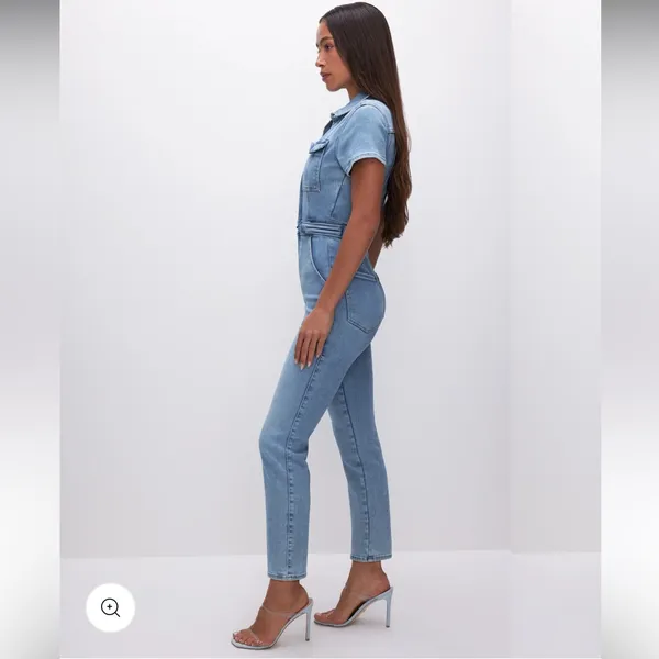 Good American Denim Short Sleeve Jumpsuit Shorts Romper Utility Stretchy Minimal - Image 3