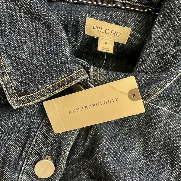 NWT! Anthropologie PILCRO Long-Sleeve Button-Front Seamed Denim Mini Dress Small - Image 11