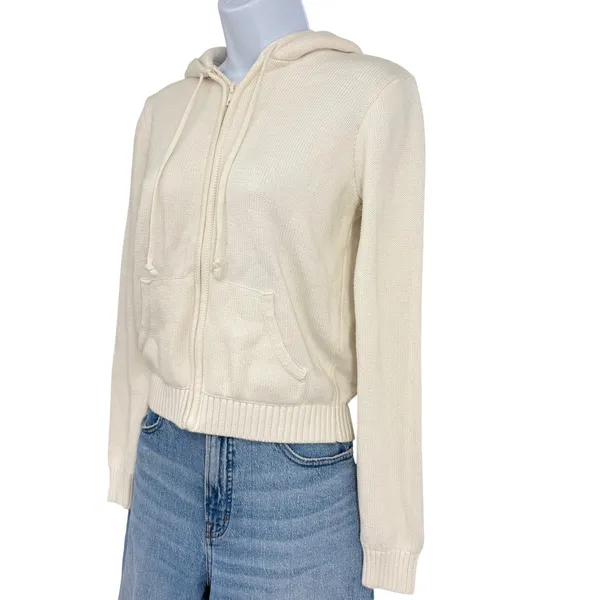 Brandy Melville Alana Knit Sweater Women XS/S Cream Hoodie Full Zip Cotton - Image 4