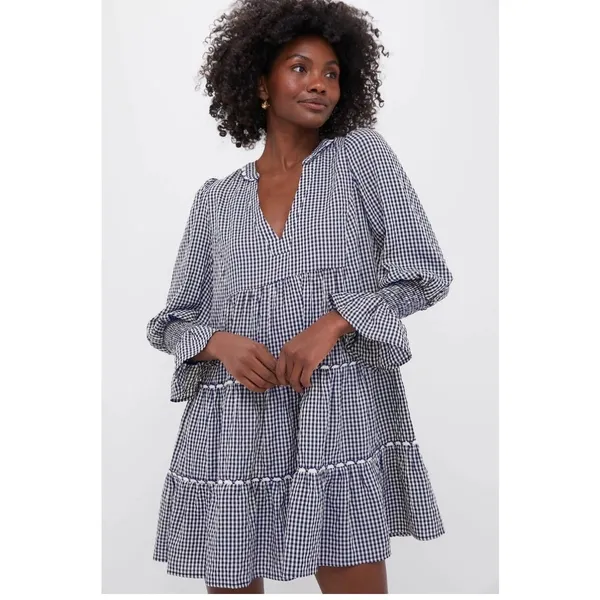 NEW Tuckernuck Pomander Place Navy Gingham Kenzie Dress Size Small - Image 3