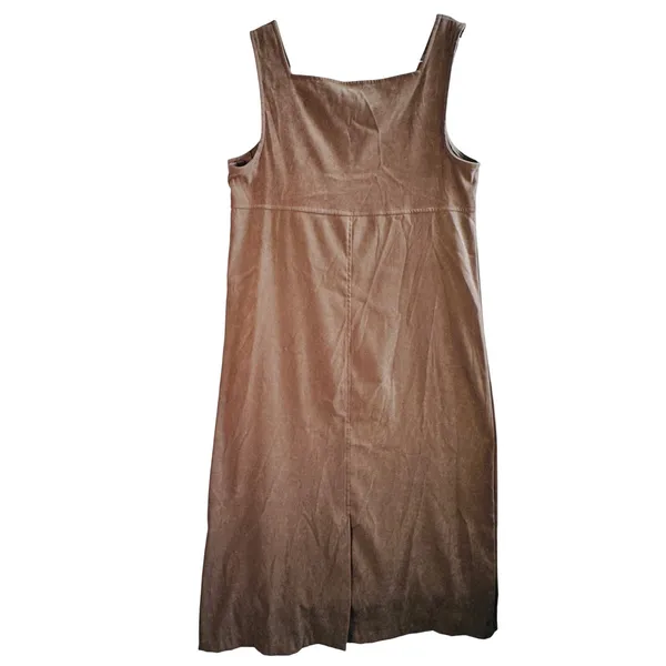 Vtg‎ Jumper Dress Faux Suede Brown M Sleeveless Maxi Pinafore Lagenlook Western - Image 2
