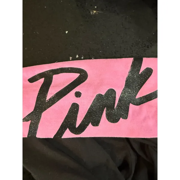 Victoria's Secret PINK Yoga Leggings Black Pink Glitter Logo Fold Over Waist y2k - Image 3