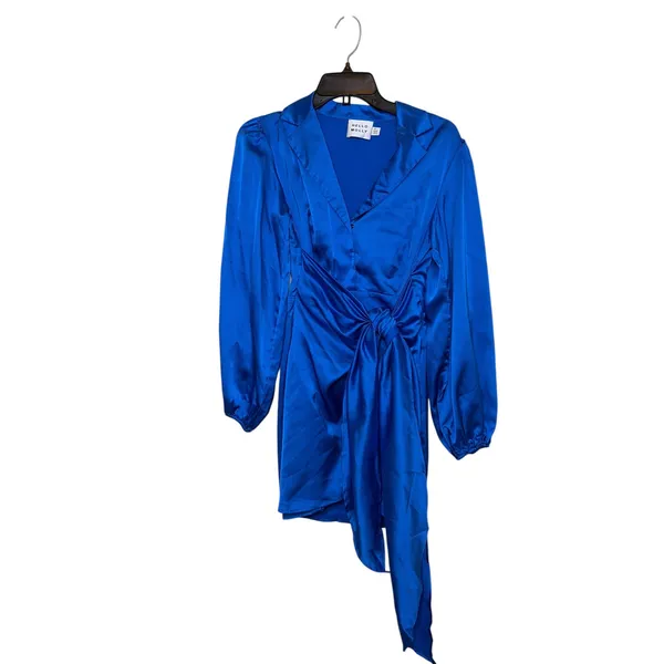 Hello Molly Love New Love Blue Satin Long Sleeve Tie‎ Front Mini Dress XS US 2 - Image 11
