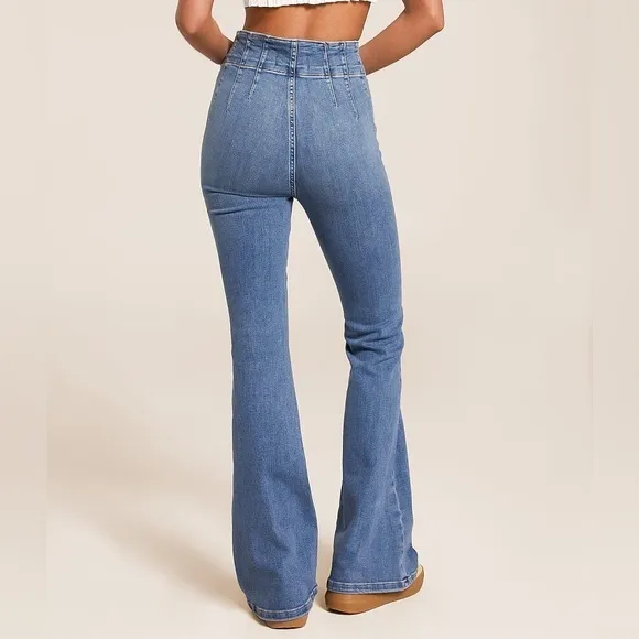 Free People We‎ The Free Jayde High Rise Flare Jeans in Sunburst Blue Size 29 - Image 3