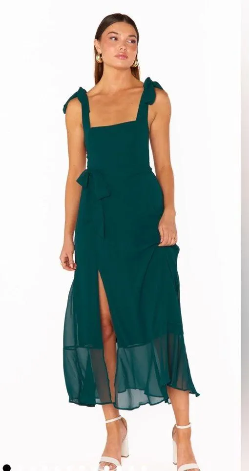 NWT SHOW ME YOUR MUMU Claire Midi Dress Color Emerald Chiffon size: Medium - Image 3