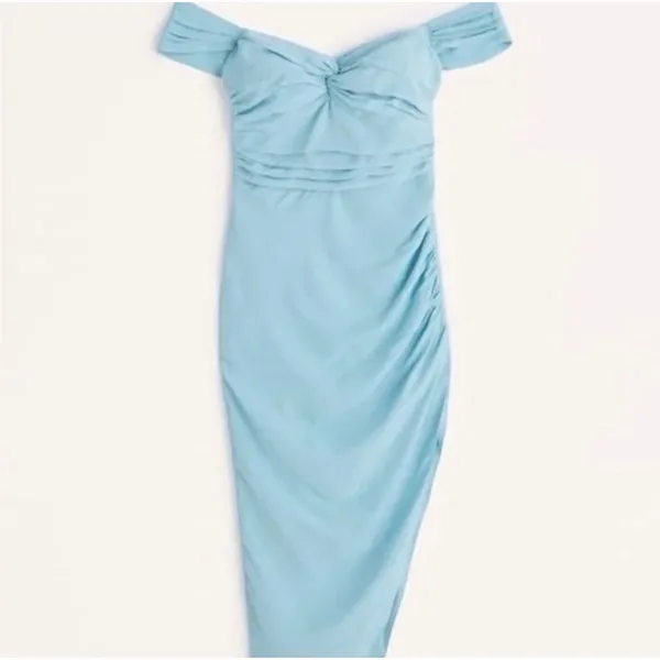 Womens Abercrombie & Fitch Off-The-Shoulder Ruched Midi Dress BLUE SMALL - Image 5