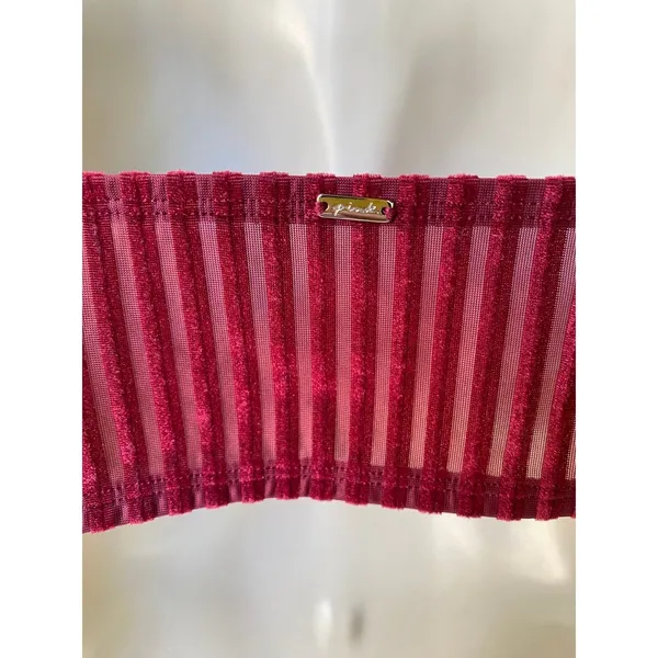 VS PINK burgundy maroon dark red striped velvet bralette top size M 80B - Image 6