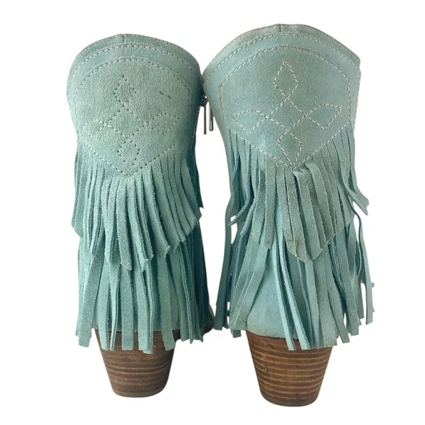 Free People Lawless Fringe Blue Suede Pointed Toe Zip Western Boots Booties Sz 6 - Image 3