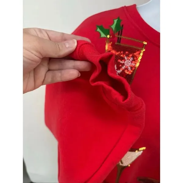 State of Mine Christmas Cocktail Sequin Sweatshirt Large Red Bling - Image 11