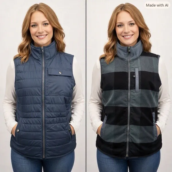 Carhartt Reversible Quilted Flannel Vest M 8-10 Green Black Buffalo Plaid Chore - Image 2