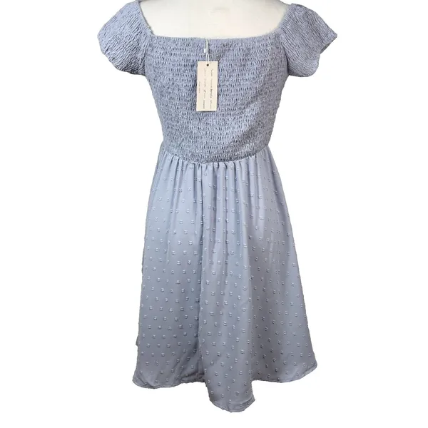 Simplee Smocked Bodice ChiffonMidi Dress‎ Sz L Light Blue Cottage Party NWT - Image 3