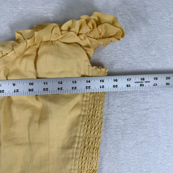 Reformation Yellow Linen Ruffle Smocked Mini Dress Size 10 Off Shoulder Summer - Image 5