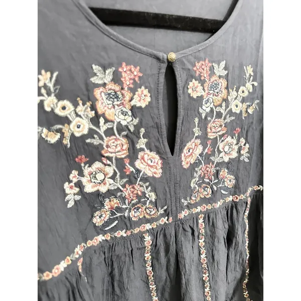 American Eagle Shirt Womens Small Blue Embroidered Boho Peasant Bell Sleeve Top - Image 3