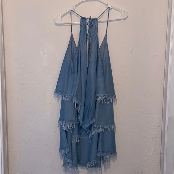 COPY - Olivaceous boho jean mini dress. Size S - Image 2