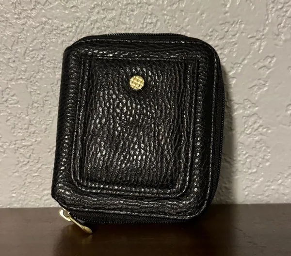 Black Leather Wallet with Gold Zipper - Image 3