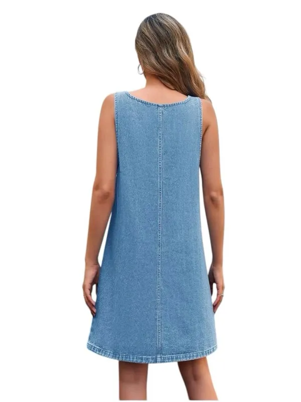 Bhineem Sleeveless Denim Jean Dress L Western Relaxed Fit Pockets Casual NWOT - Image 3