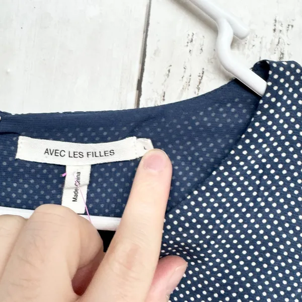 Avec Les Filles Dress Women Size Large Polka Dot Lace Trim Long Sleeve‎ Mini Zip - Image 3