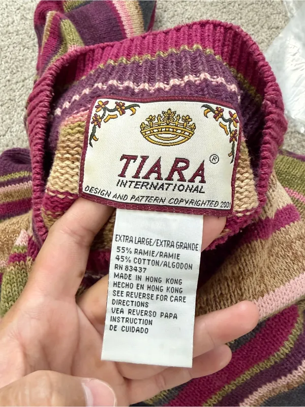 Tiara International Vintage Mock Neck Knit Sweater Grandma in Multi Stripe X - Image 7