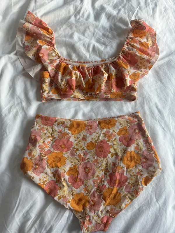 Orange And Pink Floral High Waisted Bikini Set - Image 6