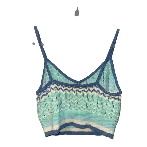 American‎ Eagle Blue Crochet Crop Tank Top, Large - Image 3