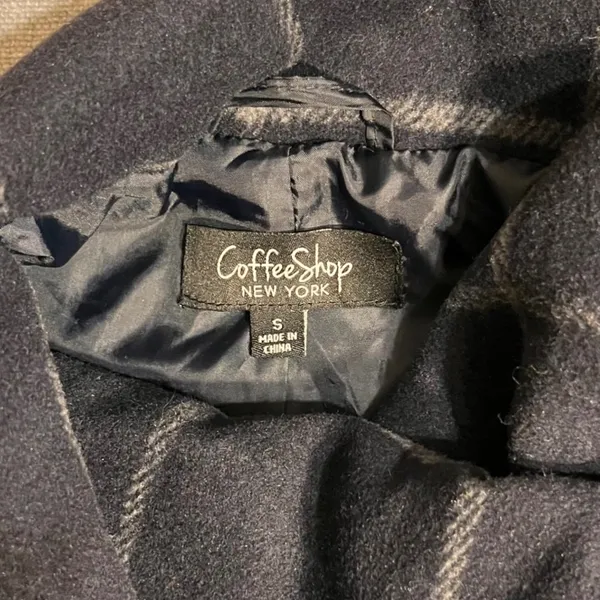 Coffee Shop New York Women's Navy‎ Plaid Asymmetrical Collar Jacket Size Small - Image 4
