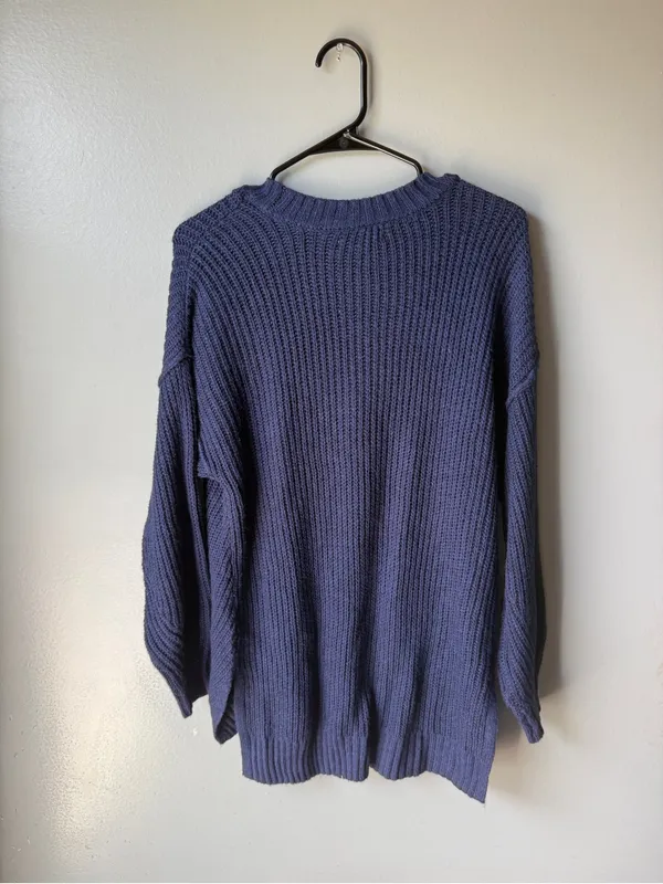 American Eagle XXS Navy Chunky Knit Sweater Oversized Crewneck Cozy Women’s - Image 5