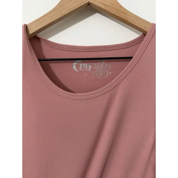 Zyia Active Women’s Pink Ribbed Scoop Neck Wide Strap Tank Top Sz L - Image 3