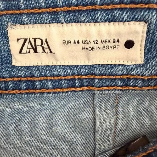 Zara Wide Leg High Rise Y2 K Raw Hem Blue Denim Fly Zip Jeans Sz 12 # 2455 - Image 7