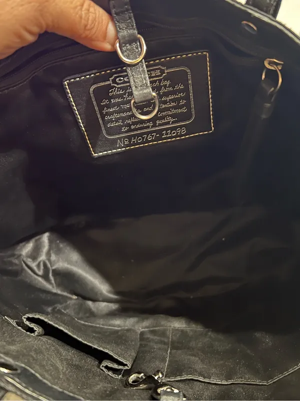 Coach Signature Stripe Tote Bag black jacquard fabric silver metallic stripe - Image 4