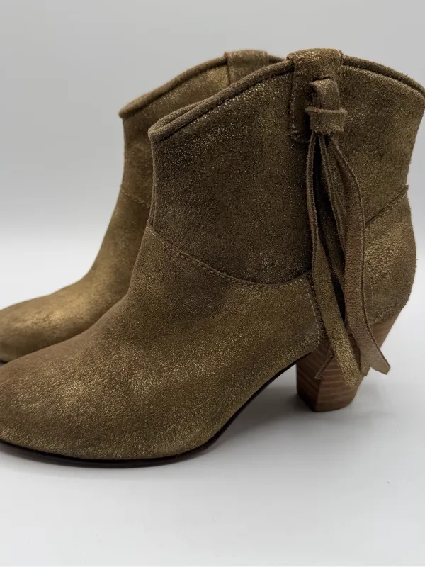 Maje Jaune Gold Metallic Suede Western Ankle Boots Tassel EU 36 US 5.5 - Image 3