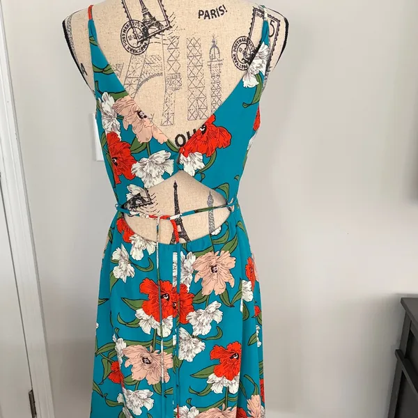 Lulus Teal Floral Wrap Midi Dress Size M - Image 5