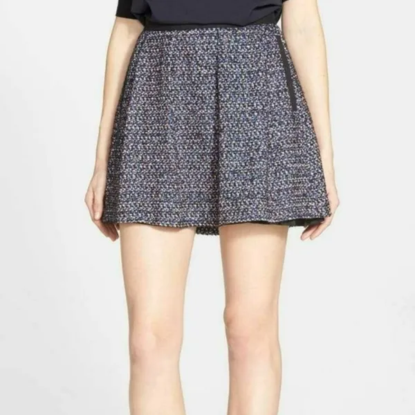 French Connection Multi-Color Tweed w/ Black Contrast A-Line Mini‎ Skirt Size 6 - Image 2