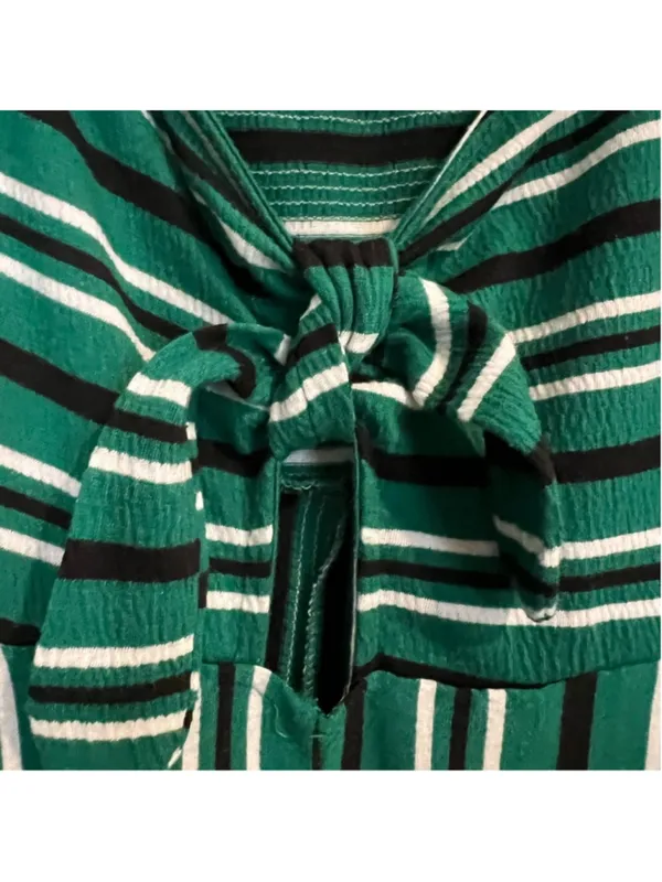 No Comment Wide Leg Green Striped Jumpsuit Adjustable Straps - Image 3