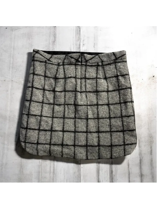 Women's Madewell Mini Skirt Size 0 Grey Black Plaid Wool Blend - Image 2