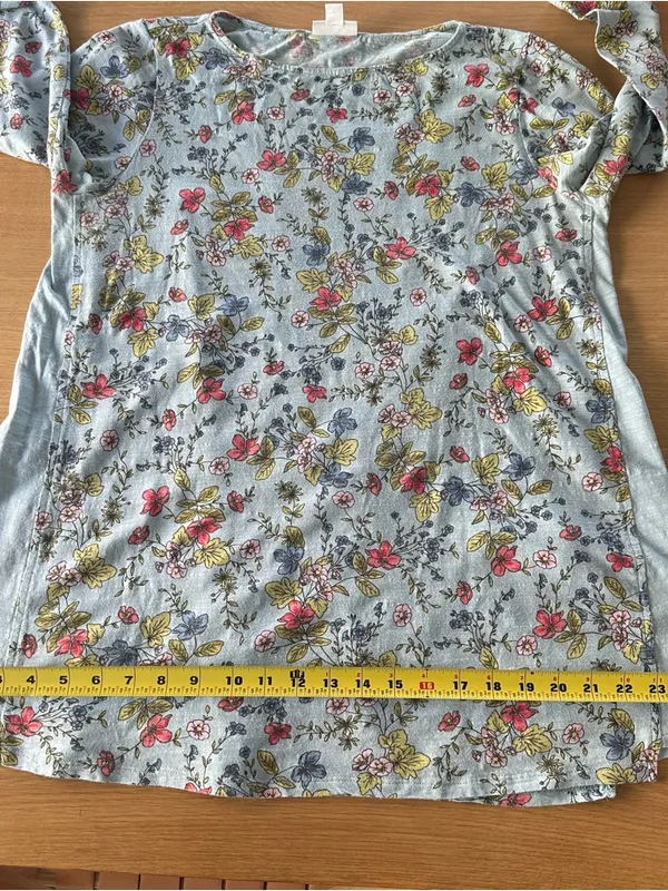 J Jill 100% Cotton Blue Floral 3/4 Sleeve Tunic Round Neck Lagenlook Classic - Image 7