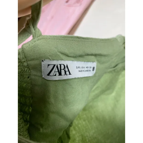 Zara‎ Women Linen Blend L Maxi Dress Ruched Side Slit Bodycon Strappy Sleeveless - Image 4