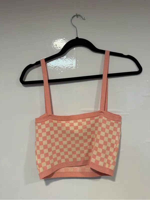 Emory Park NWT Peach Checkered Knit Crop Top - Image 3