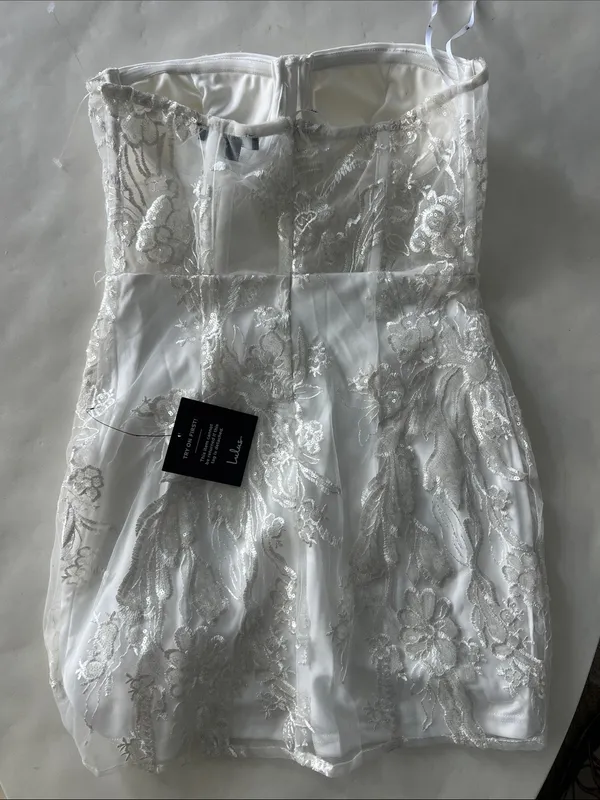NWT Lulus White Embroidered Sequin Corset Style Party Bridal Mini Dress S $69 - Image 6