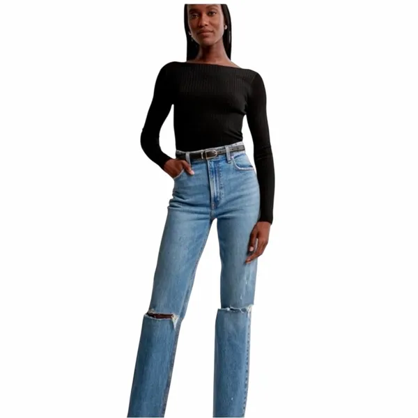 Abercrombie & Fitch The 90’s Straight Leg Ultra High Rise Distressed Jeans 28/6 - Image 2