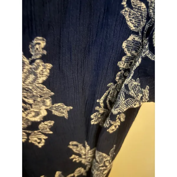 Lulus‎ Navy Blue Floral Maxi Wrap Dress Short Sleeve V-Neck Rayon XS - Image 5