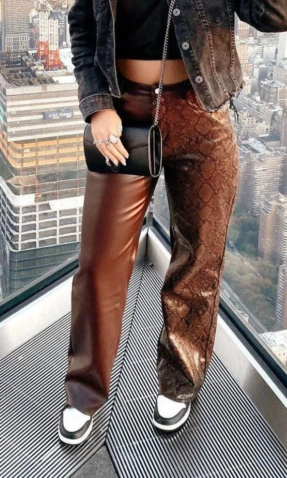 Chocolate Snake Print Faux Leather Straight Leg Pants - Image 2