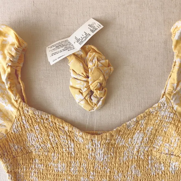 Abercrombie & Fitch Smocked Floral Puff Sleeve Top Women Large Yellow - Image 9