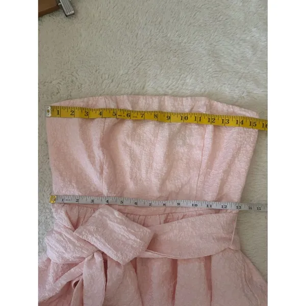 Lulus Truly Marvelous Blush Pink Jacquard Strapless Tiered Midi Dress Medium - Image 7